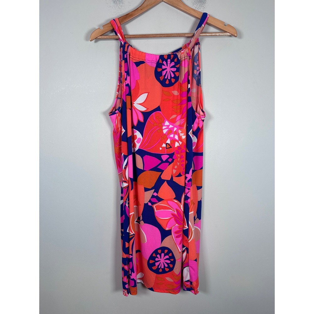 Trina Turk Floral Shift Dress Women Medium Multi Color Retro Mod halter
